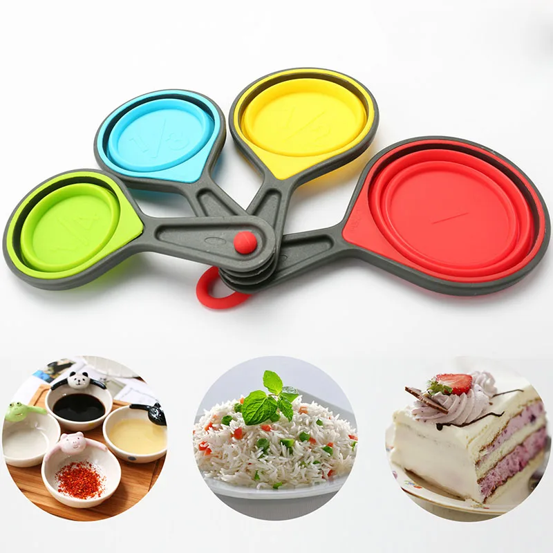 New 4 Pcs/Set 2022 Silicone Measuring Cup Mini Retractable Silicone Cup Candy Color kitchen Bar