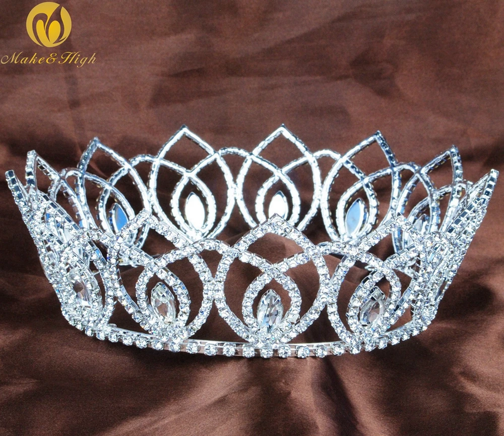 

Vintage Full Round Tiaras Clear Austrian Rhinestone Crowns Handmade Diamante Headpiece Beauty Pageant Bridal Wedding Party