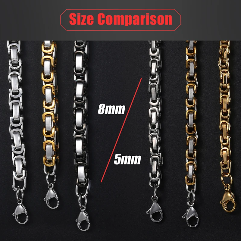 Men\'s Necklace Stainless Steel Byzantine Box Link Chain Necklaces Male Collar Fashion Jewelry Gifts 18-36\