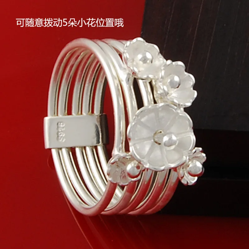 S925 sterling silver jewelry ethnic style handmade silver ring female multi-ring Thai silver small flower ring