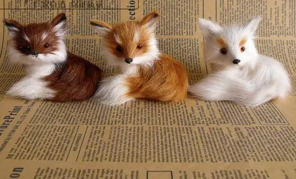 

9x7cm prone fox model, one lot /3 pieces polyethylene&furs handicraft Figurines home decoration toy gift a2524