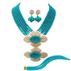 Fashion African Jewelry Set Aqua Blue Crystal Beaded Nigerian Necklace Bridal Weddding Jewelry Sets