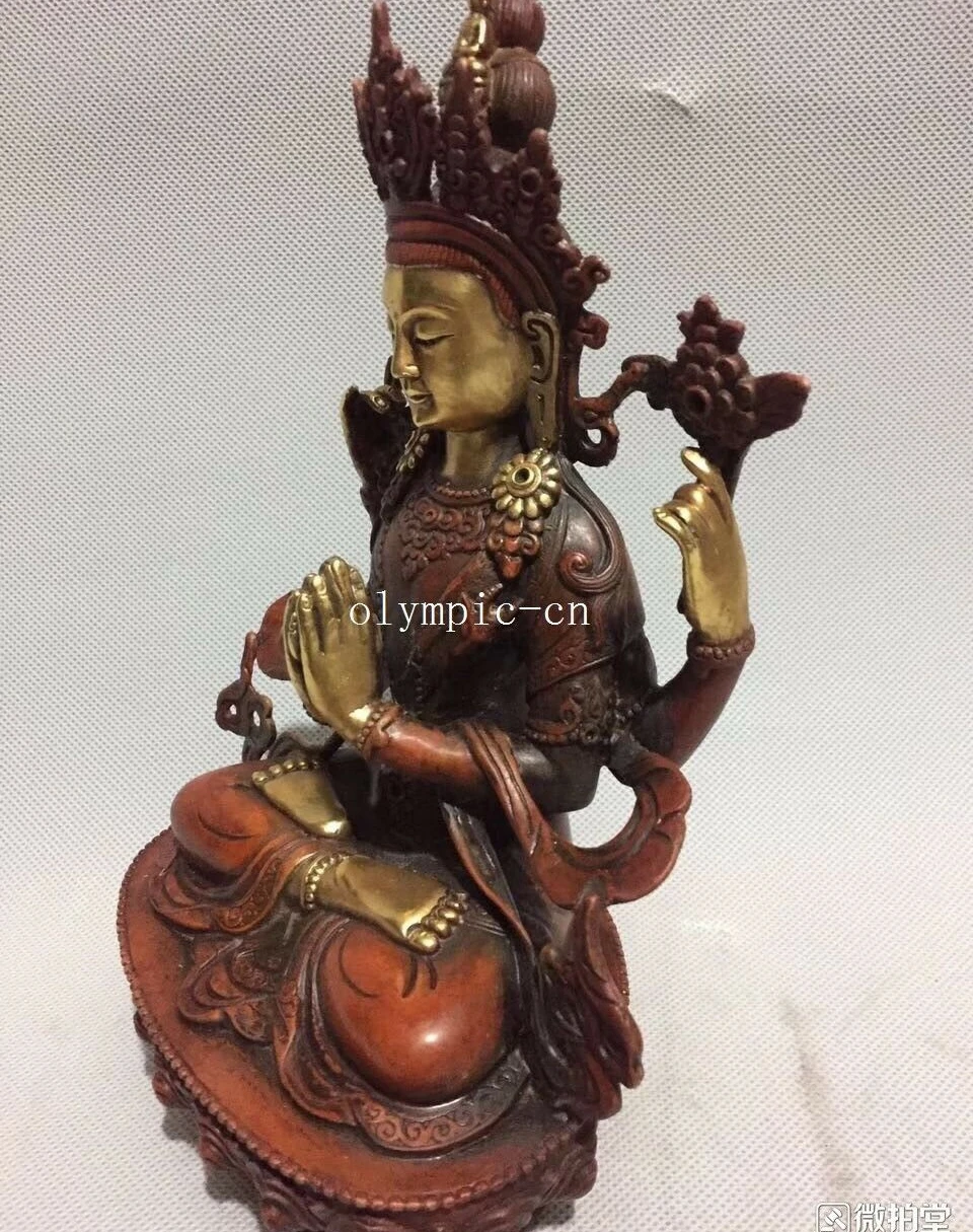 Imagem -05 - Dourado em Bronze Dourado Budismo Tibetano com Quatro Braços Guanyin Manjusri Buddisatva Polegadas