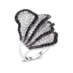 Summer New Black Mix White Maple leaves ring pave Bling color crystal stones fast delivery brass jewelry women ring