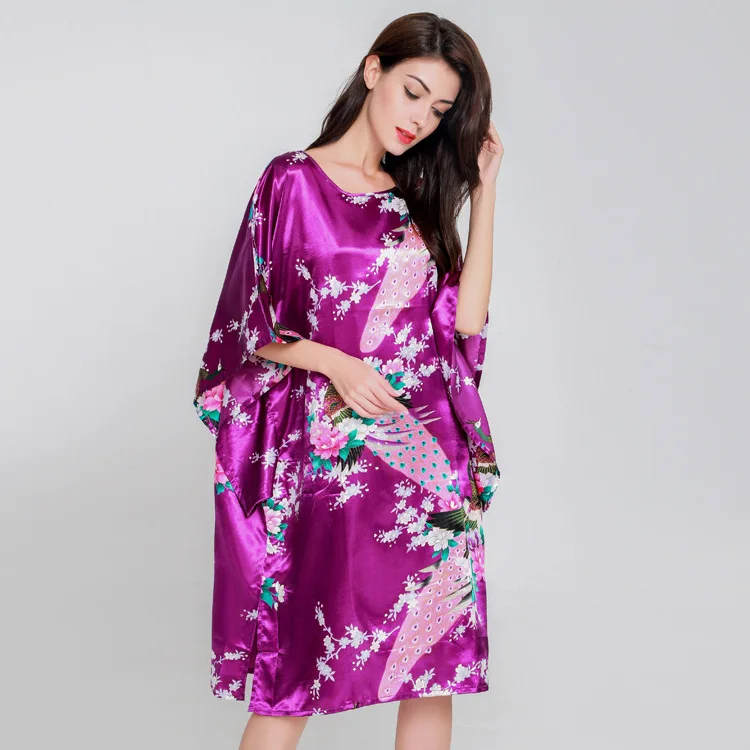 High Fashion Blue Chinese Female Polyester Robe Gown Novelty Vintage Yukata Casual Sleepwear Wholesale Retail One Size S014-Q