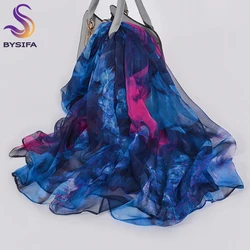 [BYSIFA] Ladies's Silk Scarf New Luxury Brand Blue Pink Long Scarves Elegant Pure Silk Neck Scarf Beach Shawls Cover-ups Foulard