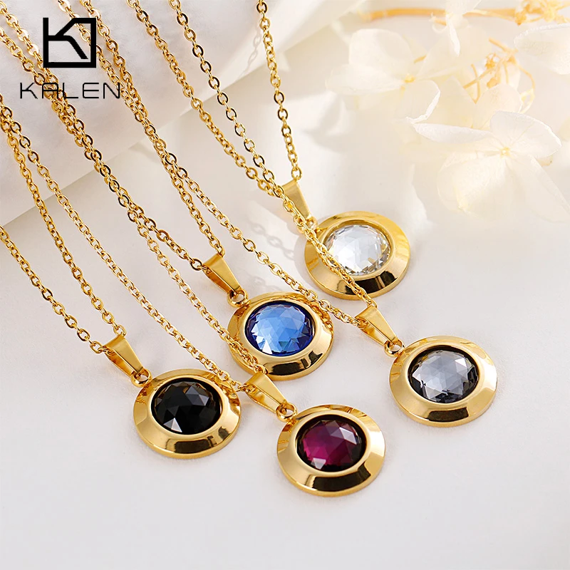 Kalen Dubai Jewelry Sets For Women Gold Color Stainless Steel Colorful Glass Necklaces & Earrings Sets Rhinestone Party Gifts