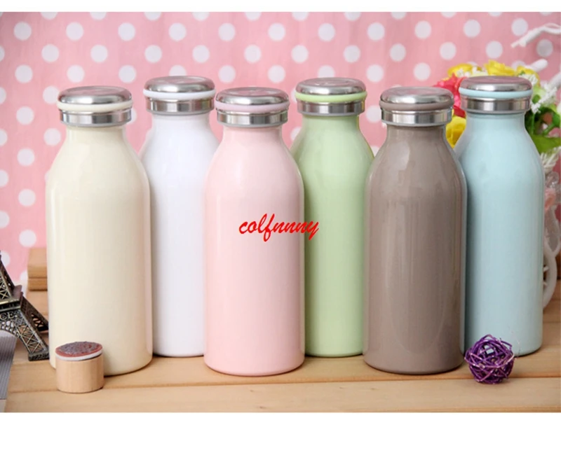 100pcs/lot 350/500ML Children Cute Milk Bottle Thermo Cup Portable Stainless Steel Vacuum Flask Thermos Coffee Mug F062103