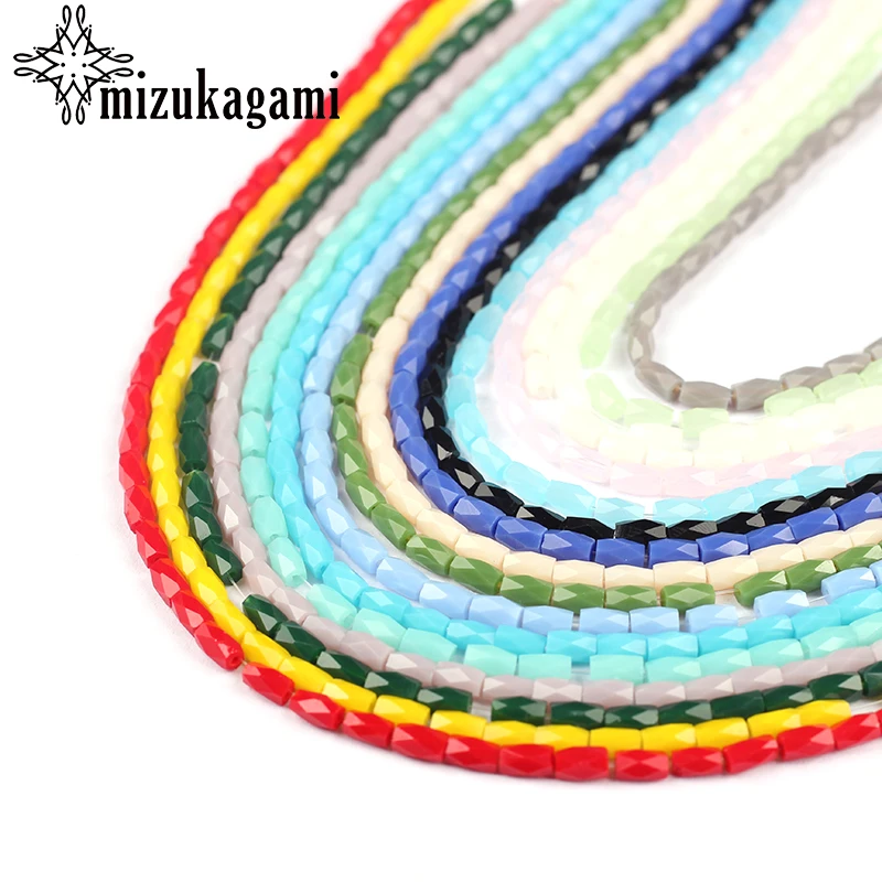 2*4mm 96pcs/lot Glass Beads Rice Grains Rhombus Crystal Middle Hole Long Bicone Tube Candy Loose Beads For DIY Jewelry Making