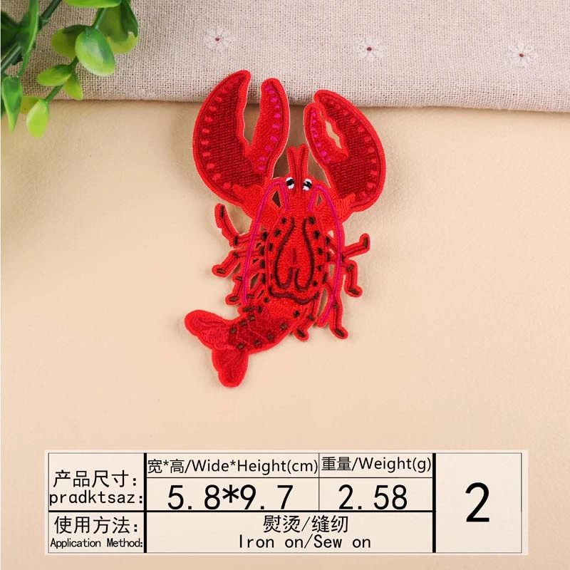 1PC embroidered Cartoon Red Color Big Size Lobster Patch DIY Fabric Stickers Fashion Cute Kids Clothes Hole Badges