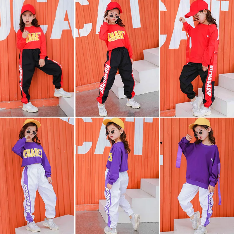 เด็กHip Hop Crop Top Jazzเสื้อกันหนาวเต้นรำเสื้อJoggerกางเกงเต้นรำสวมเสื้อผ้าสาวบอลรูมเต้นรำชุดStreetdance