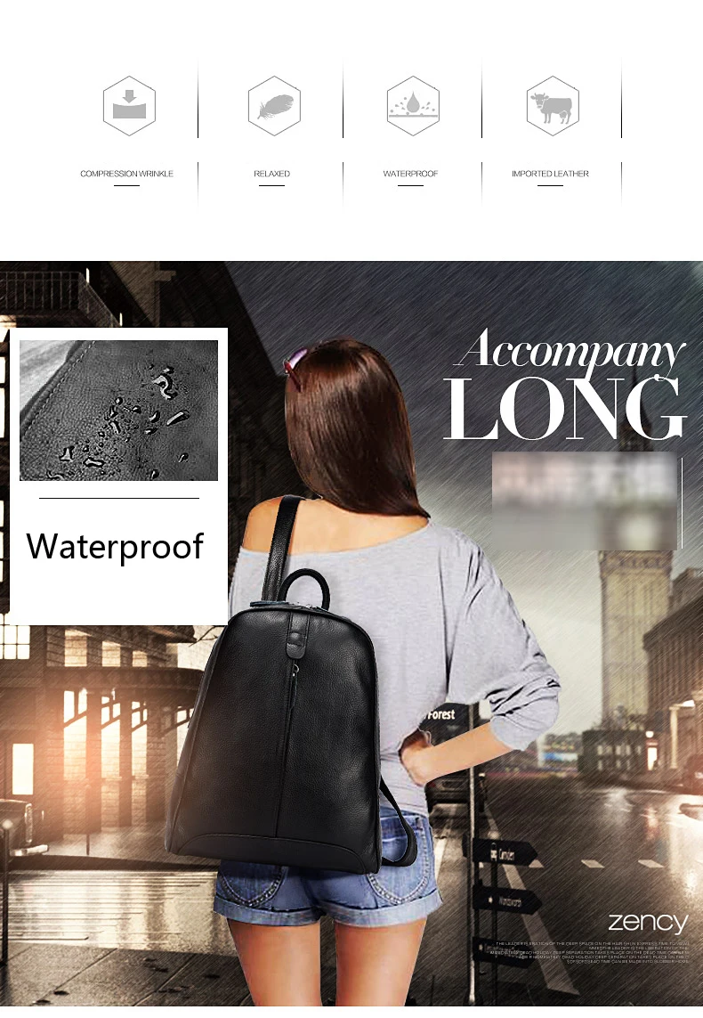 Zency Damen-Rucksack aus 100% Echtleder, Modischer Bronze-Rucksack mit Großer Kapazität und Vielen Taschen, Einfacher Tagesrucksack für die Arbeit – Detail 22