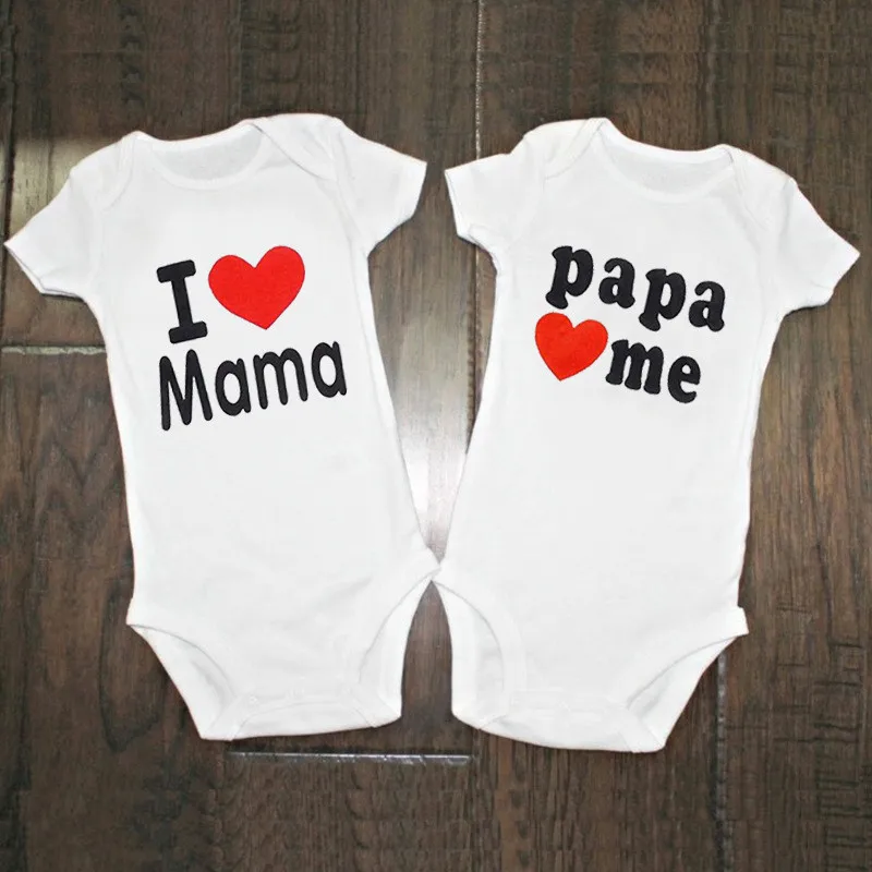 Newborn Baby Clothes Short Sleeve Girl Boy Clothing I Love Papa Mama Design Cotton Rompers de bebe Costumes White