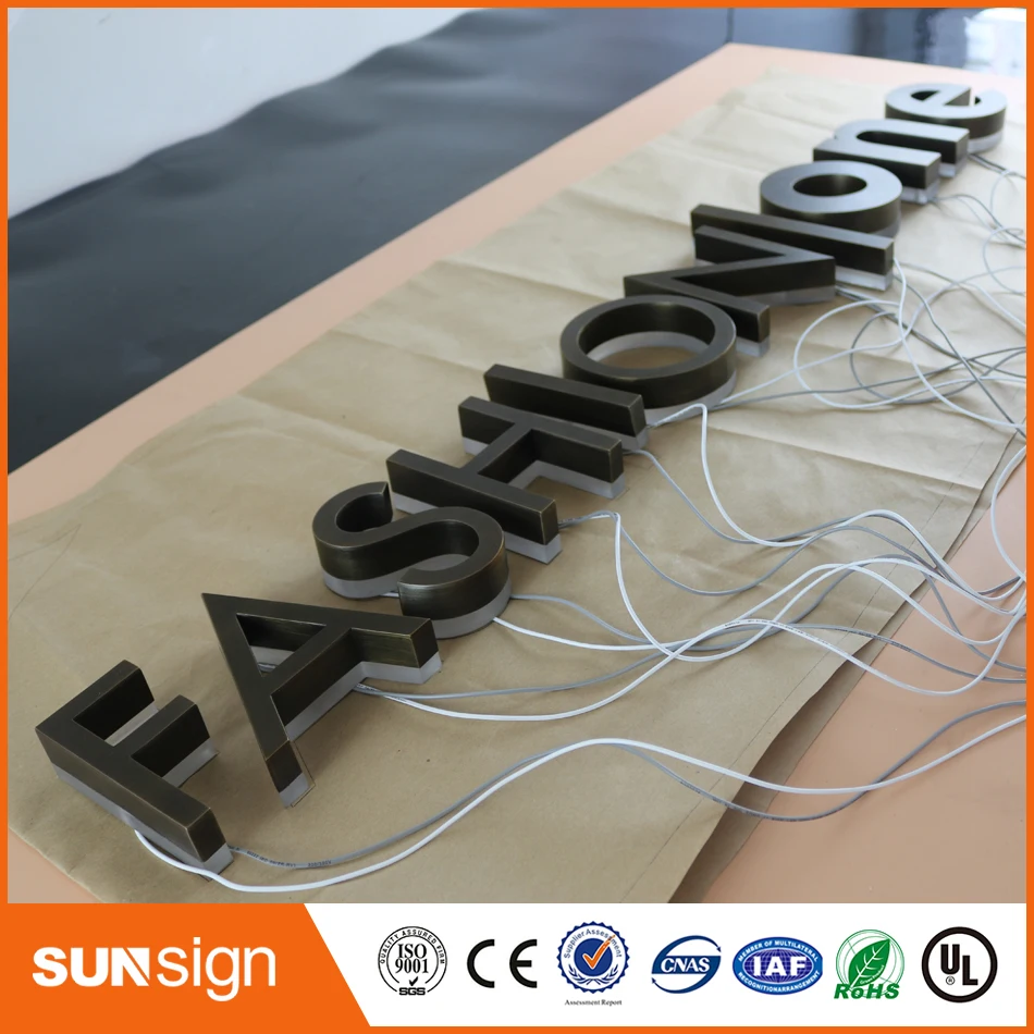 Factory Outlet Outdoor stainless steel LED 3d letter sign logo BACKLIT stainless steel acrylic lighting up 3d led letter sign