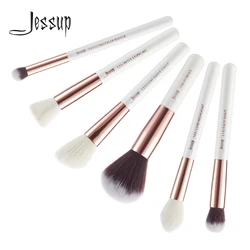 Jessup Professional Makeup Brushes Kit 6pcs White/Rose Gold Natural Hair Powder Concealer Highlighter Cosmetic Brush T224 White