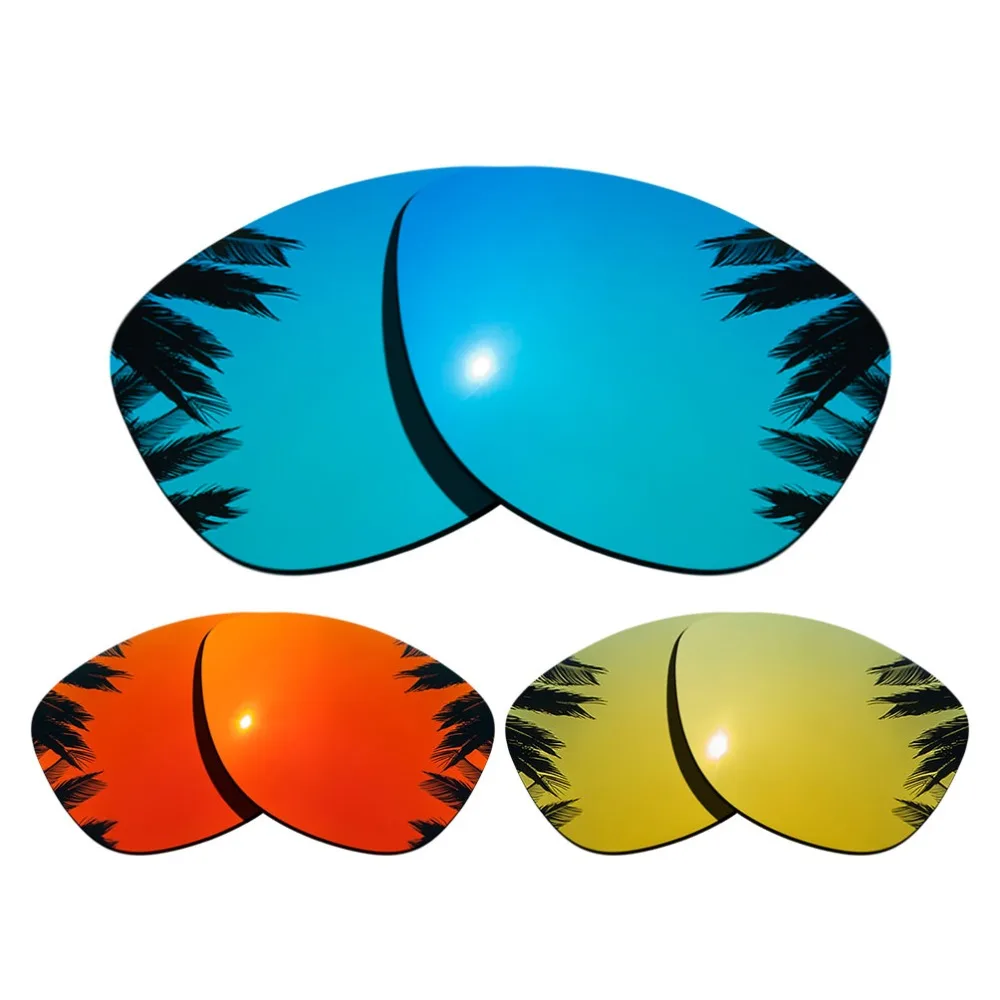 (Blue+Orange Red+24K Gold Mirrored) 3-Pairs Polarized Replacement Lenses For-Oakley Frogskins Frame 100% UVA & UVB Protection