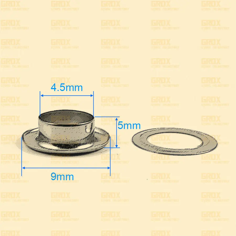 Juego de 1000 ojales redondos plateados, 9x4,5x5mm (diámetro exterior x diámetro interior x altura)