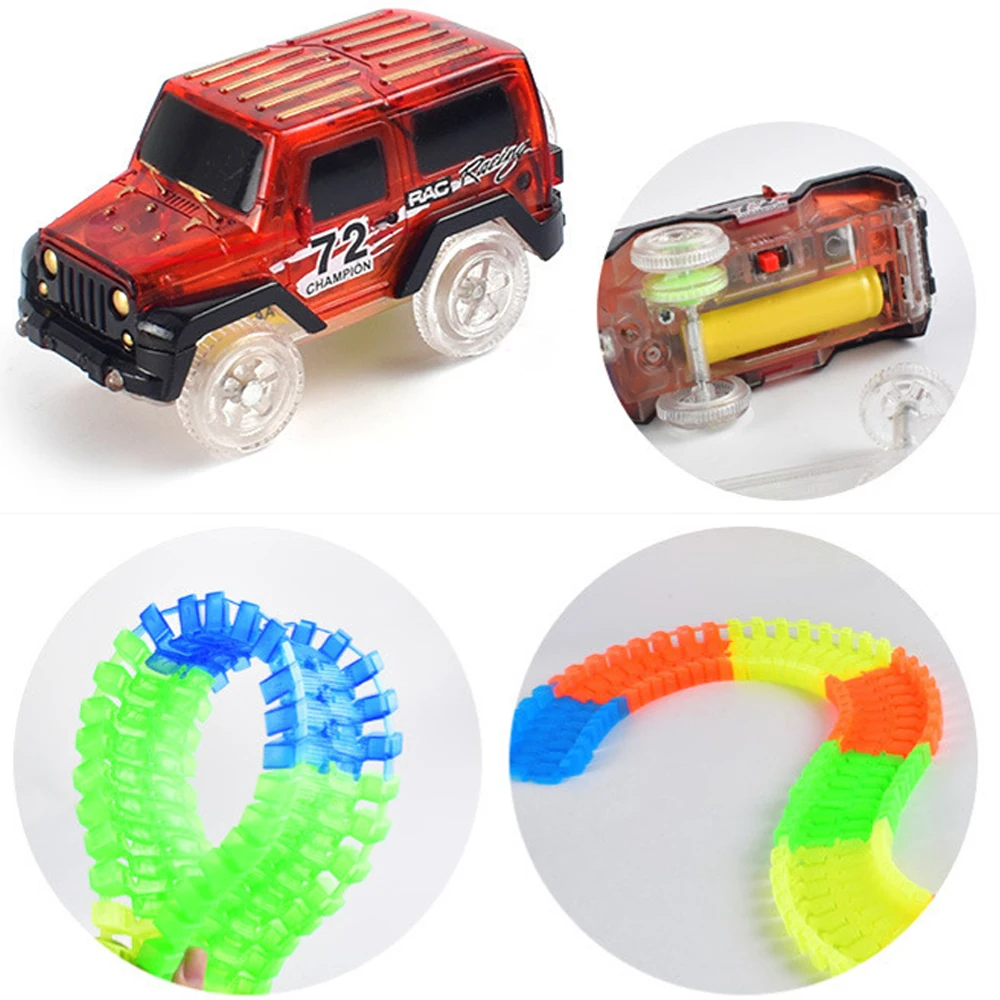 DIY Glowing Racing Track Accessories Bend Flexible Railway Tracks with LED Light Rail Car Toys for Children Gift