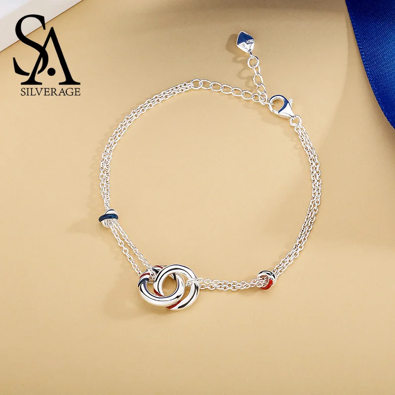 

SA SILVERAGE Real 925 Sterling Silver Europa Chain Bracelet Simple Temperament Birthday Gift Bracelets For Woman 2018 New