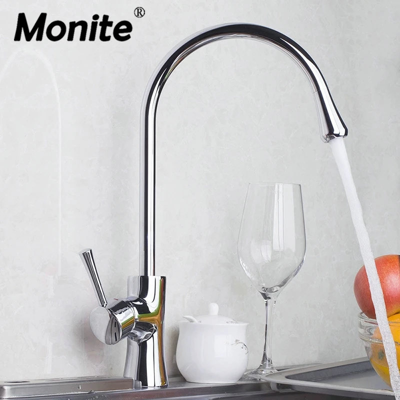 

Monite Chrome Solid Brass Stream Spray Kitchen Sink Faucet Swivel Spout Vessel Mixer Tap Silver Color Counter Top Mixer Tap