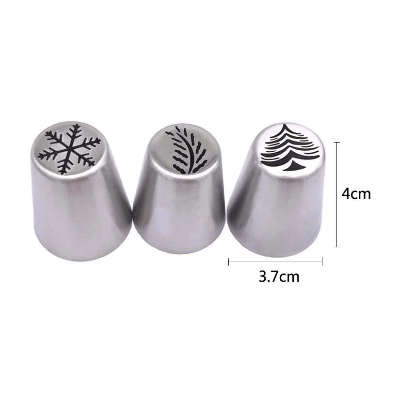 3 pcs/set Snow Christmastree Stainless Steel Russian Tulip Icing Piping Nozzles Cupcake Fondant Cake Decorating Tip Sets