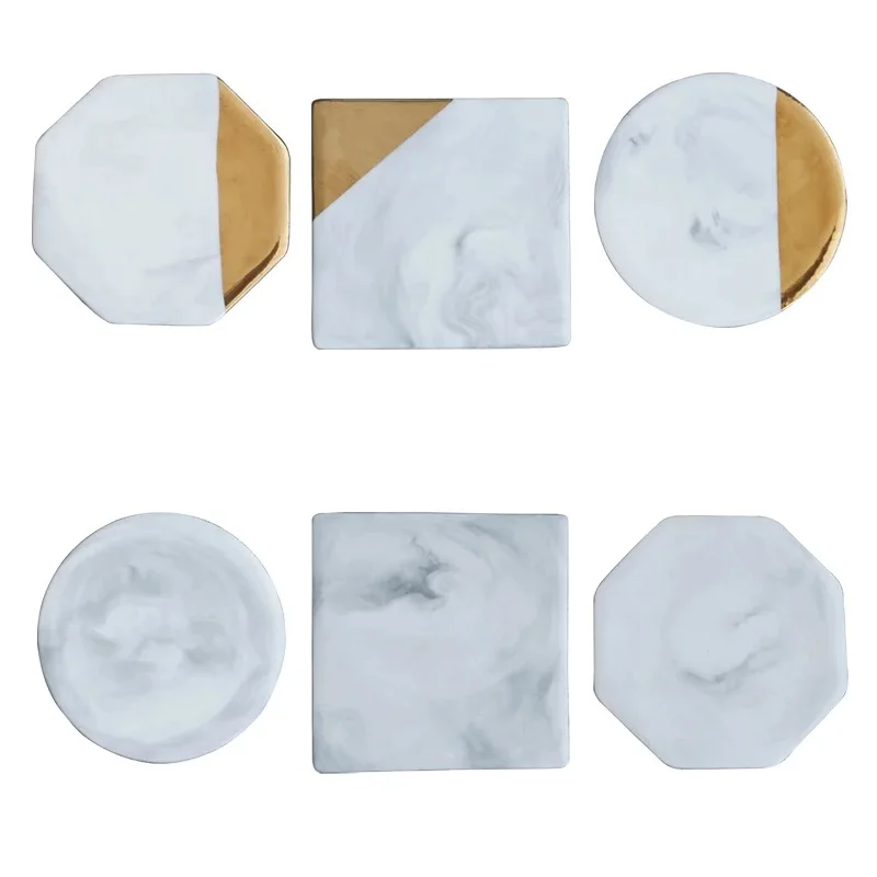 Creative Marble Ceramic Gold Plating Coaster Cup Mats Waterproof Heat-insulated Home Decoration Desktop Chic Table Placemat