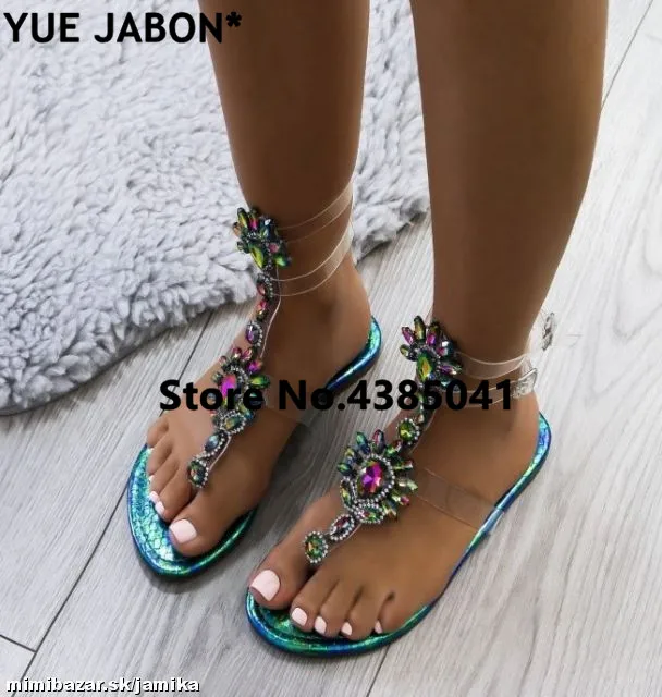 2024 shoes woman sandals women Rhinestones Chains Flat Sandals Thong Crystal Flip Flops sandals gladiator sandals 43 free ship