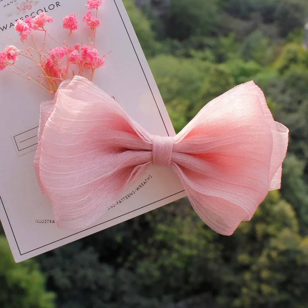 Wholesale Boutique 20pcs Fashion Cute Gauze Bow Hair Clips Solid Color Bowknot Hairpins Princess Headwear Hair Accessories