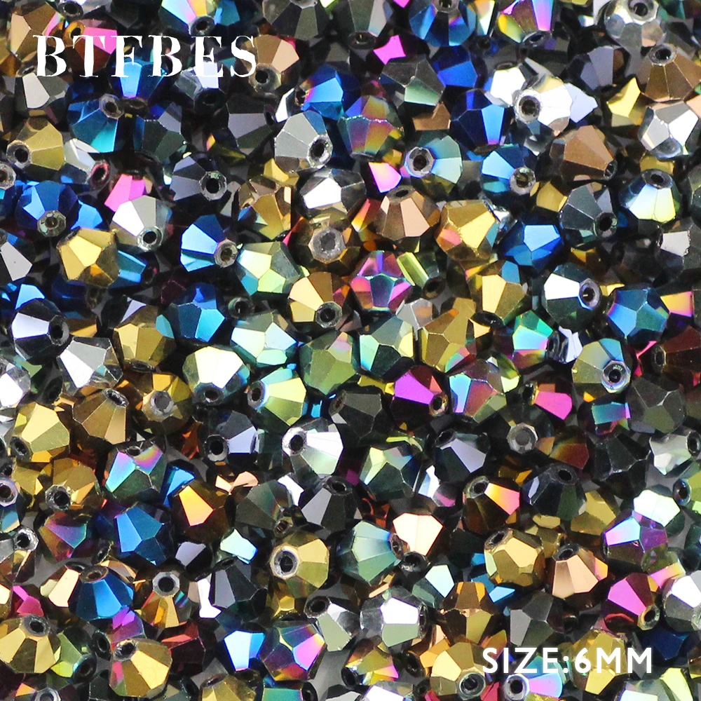 BTFBES 50psc Plating Bicone Shape Austrian Crystals Beads 6mm Glass Crystal Loose beads For Jewelry necklace Making Bracelet DIY