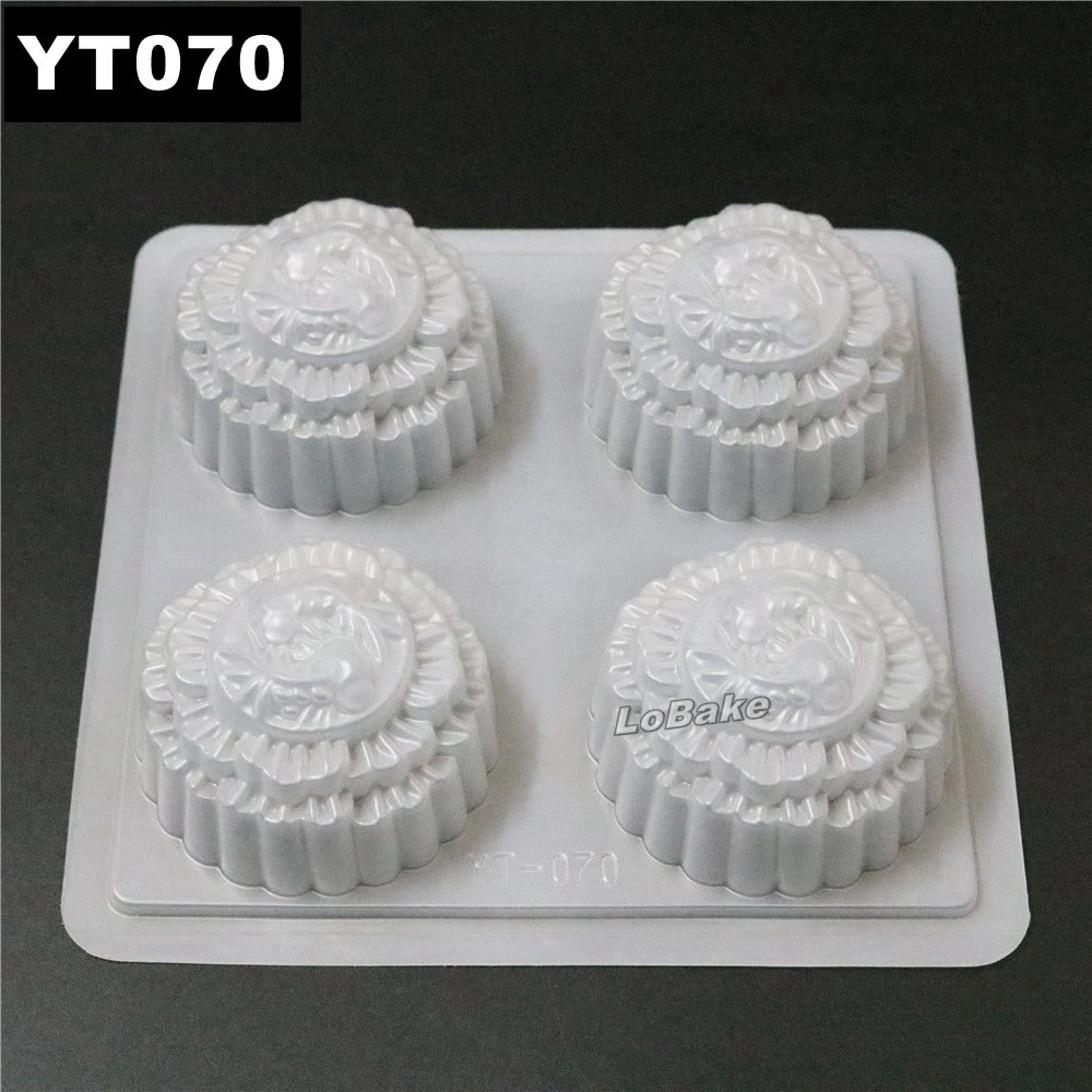 (5pcs/lot) New arrivals 4 Cavities round diameter 7.8*height 3.5cm double fishes Shape PP Plastic Jelly pudding mooncake Mold