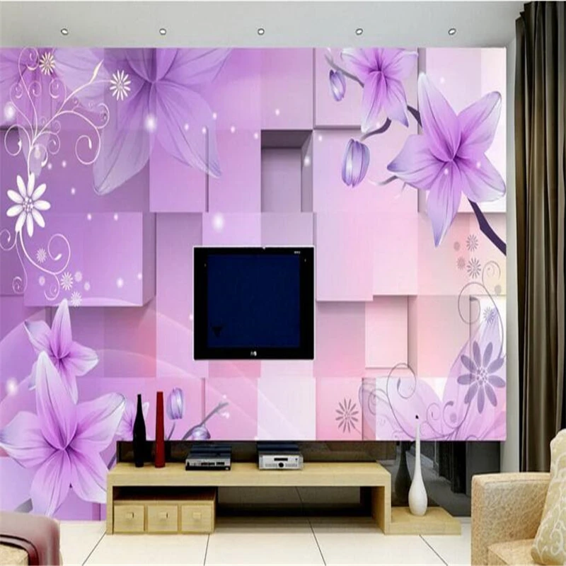 

beibehang 3d custom photo wallpaper wall murals wall stickers 3D Purple Dream Flower TV Wall papel de parede floral