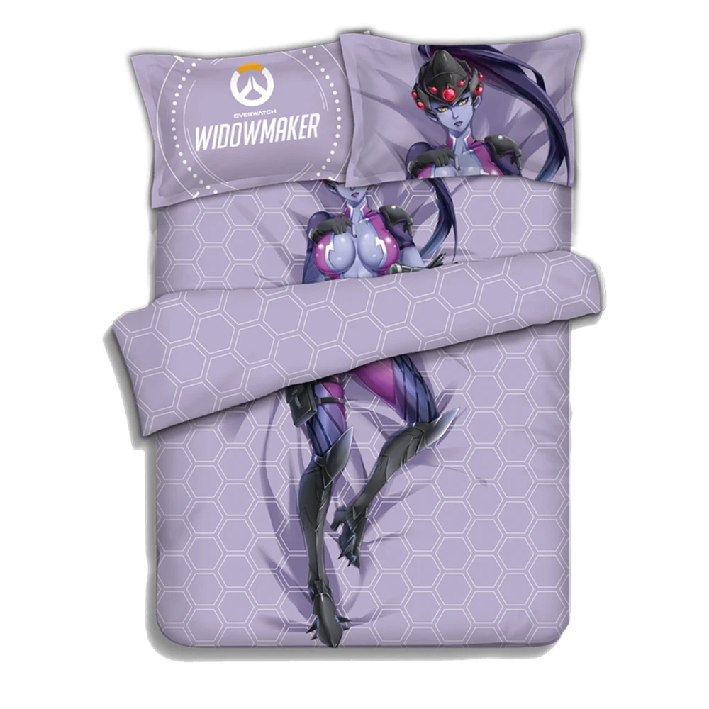 Anime JK Game OW Widowmaker Amelie Lacroix Cosplay Comforter Set Bed Flat Sheet Quilt Cover Pillowcase Bedding Sets 4PCS