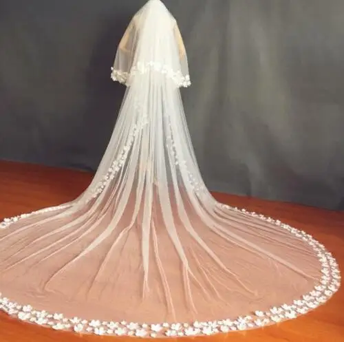 Voile de mariée avec peigne, Appliques de fleurs, accessoires de mariage