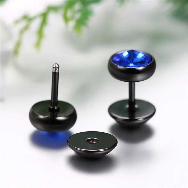 BONISKISS Men Earrings Stainless Steel Black Blue Barbell Type Stud Earrings For Men And Women Unisex Jewelry Pendientes Brincos