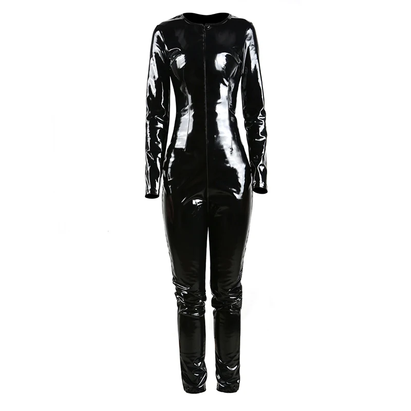 Giấc mơ Nho Cộng Với Kích Thước XXL Sexy Da Jumpsuit Cơ Thể Phù Hợp Với PVC Leotard Latex Catsuit Hộp Đêm Wetlook Vinyl Dài Tay Clubwear