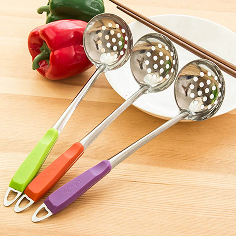 Stainless Steel Long Handle Spoon Colander Hot Pot Ramen Soup Ladle Korean Noodles Scoop Kitchen Tableware Cooking Utensils