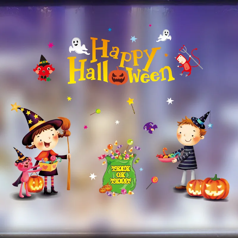 Wall Sticker Paste Static Mirror Glass Window Stickers Pumkin Spider for Halloween Decoration Home Shop Stickers Scrapbooking