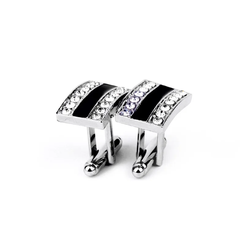 High Quality Luxury Charm Rhinestone Cufflinks Fashion Simple Black Enamel Jewelry Classic Men\'s Shirt Business Cuff Link Button