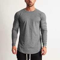 Camiseta de manga larga para hombre, camisa deportiva de Fitness, sólida, cuello redondo, para gimnasio y culturismo, nueva moda