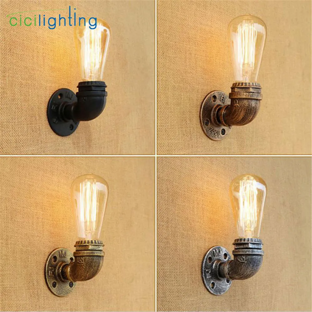 Steampunk Loft Pipe Retro Wall Lamp Black Brown Bronze Silver Pipe Wall Lighting cicilighting