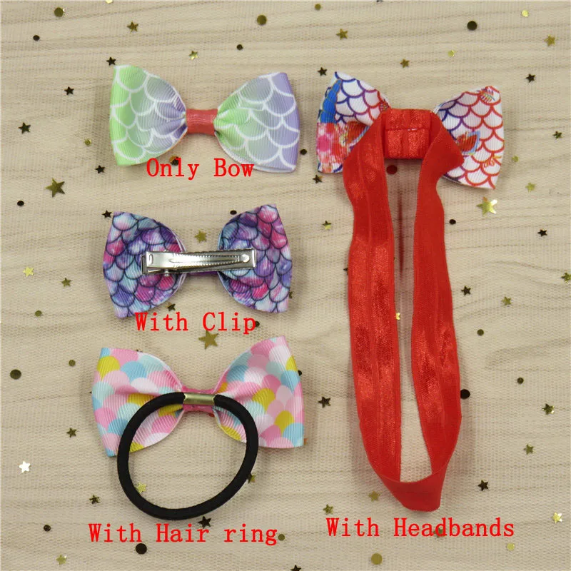 1PCS Pretty Fish Scale Barrettes for Children Sequin Girls Ribbon Elastic Hair Bands Bows Hair Accessories Best Friend Gift 2018