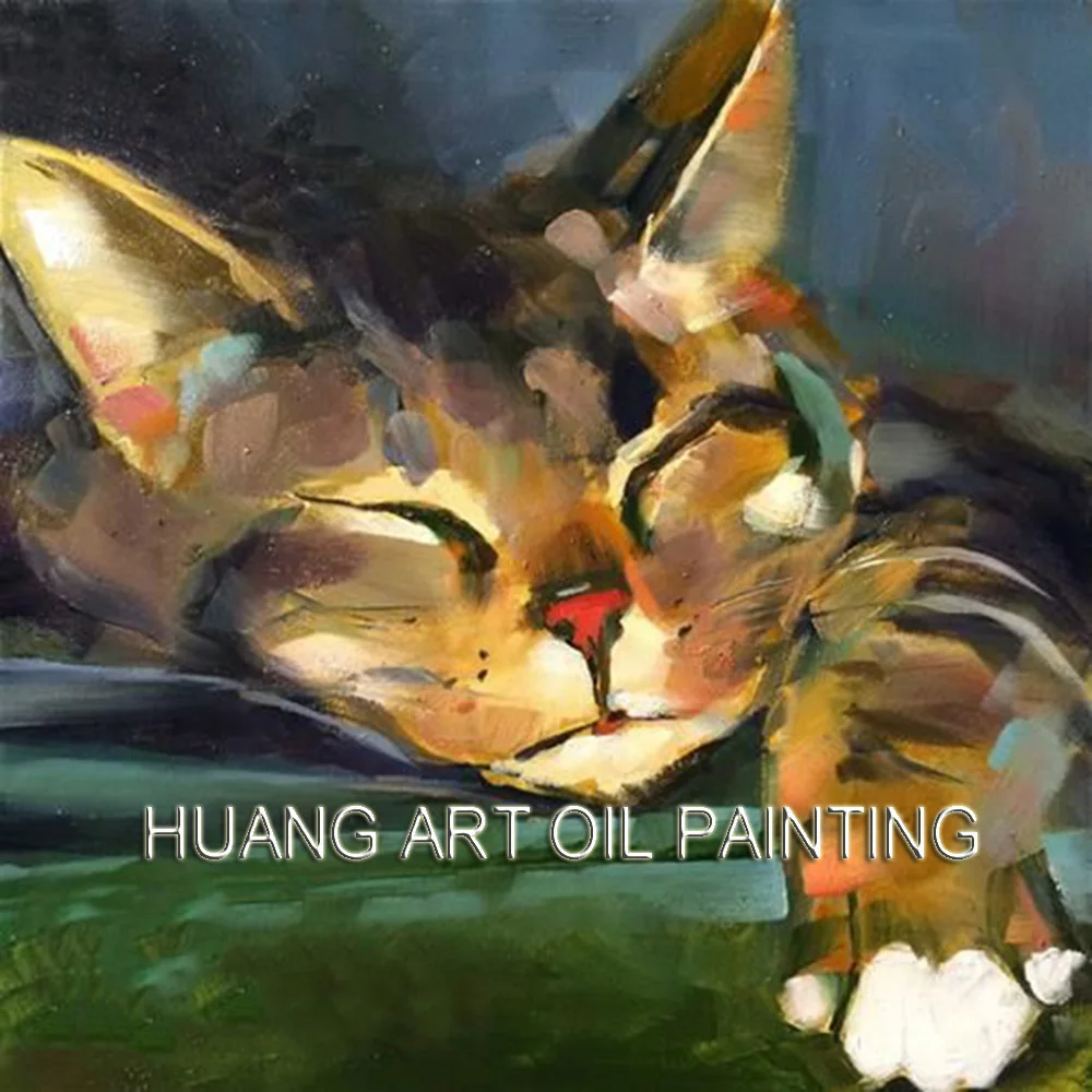 Recommended Painting Hand Painted Oil Painting on Canvas Impression Cat Painting for Living Room Sleeping Kitty Wall Art Picture