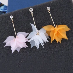 1 Pair New Lady Colorful Elegant Women Crystal Flower Colorful Drop Long Dangle Wedding Earring Jewelry Nice Best Gift