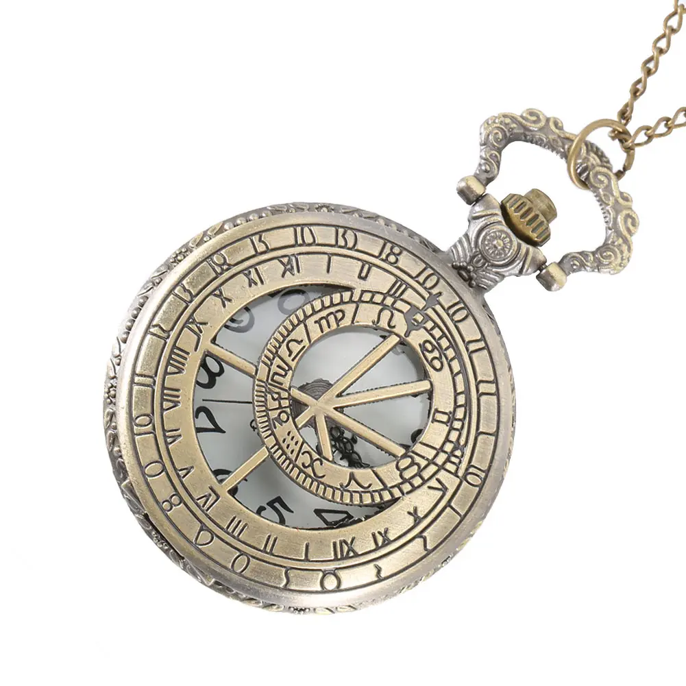 Unisex Zakhorloge Retro Steampunk Ronde Quartz Zakhorloge Romeinse Nummer Uitgeholde Case Klok Geschenken Met Ketting Ll @ 17