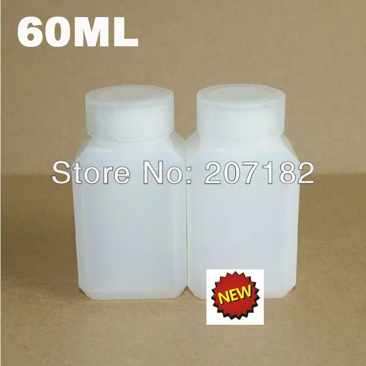 (200pcs/lot) 60ml / 60g Translucent Thick HDPE Square Bottle, Plastic Liquid Bottle,Chemical Bottle,Empty Bottle