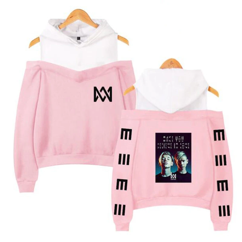 

Twin Combination Marcus and Martinus Pink Hoodie Long Sleeve Off Shoulder Hooded Sweatshirts Streetwear Casual Women Pullovers