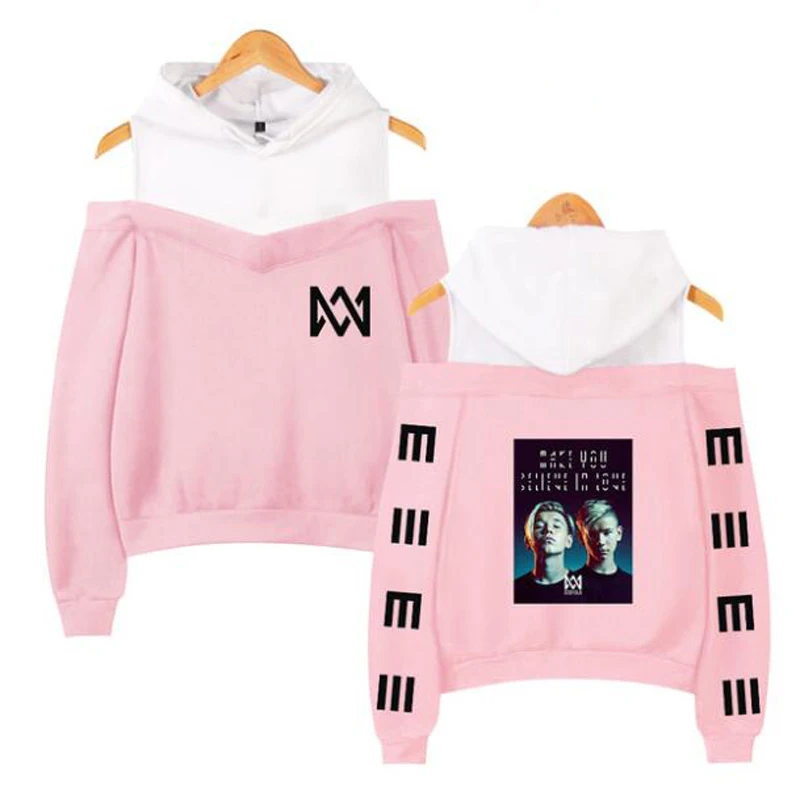 Twin Combination Marcus and Martinus Pink Hoodie Long Sleeve Off Shoulder Hooded Sweatshirts Streetwear Casual Women Pullovers