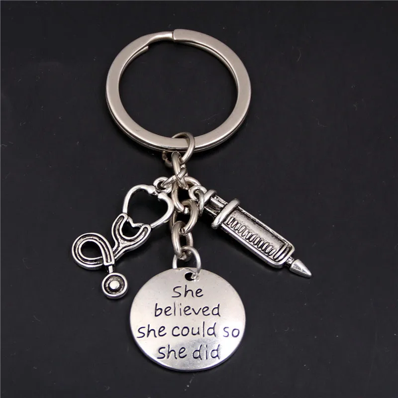 1Pc Syringe Stethoscope Keychains Key Chain Keyring Doctor Nurse Physicians Medical LPN MA NP PA Graduation Gift Jewelry