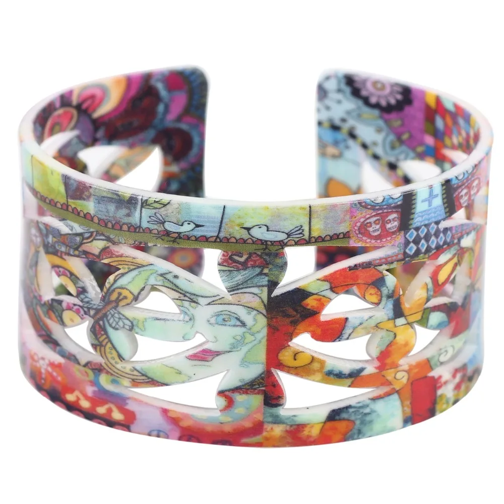 Bonsny Acrylic Cute Colorful Pattern Bangle News Fashion Jewelry Women Girls Spring Summer Accessories Bracelets AB162 Jewelry