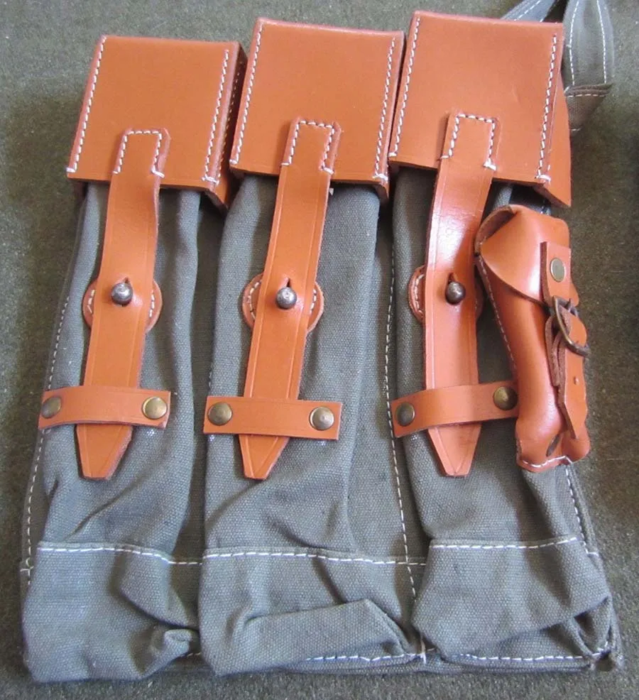 WW2 German MP44 STG44 Ammo Mag Pouch Pair Canvas & Leather Top